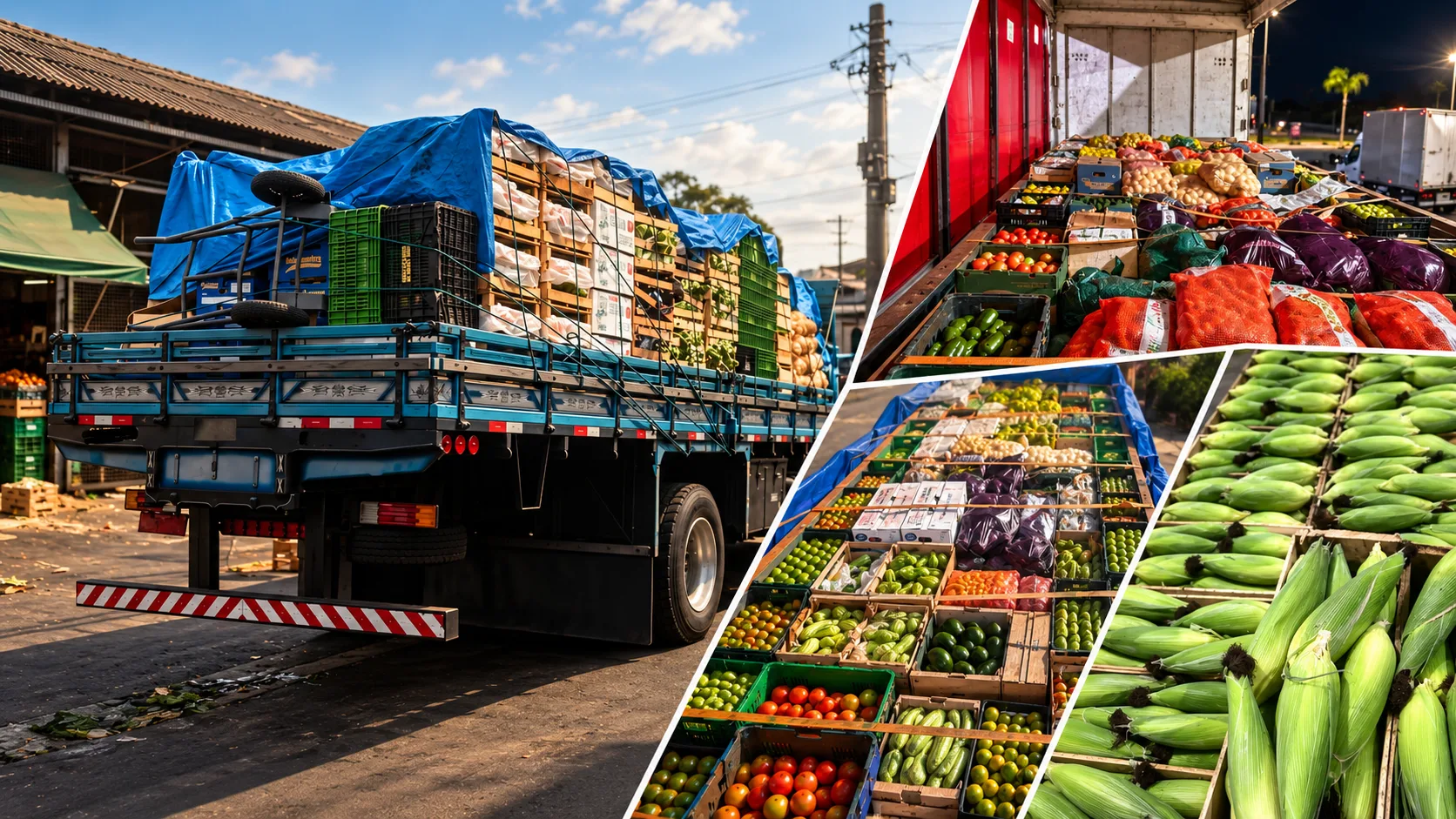 Caminhão carregado da EJP Hortifruti pronto para a rota de entrega, em Mogi das Cruzes